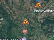 Reparații asfaltice cu mixtură caldă, pe DN 67C, sectorul de drum cuprins între Bengești și Novaci.