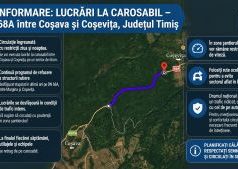Județul Timiș: pe DN 68A, între Coșava și Coșevița, vor fi executate lucrări la carosabil, iar circulația se va desfășura îngreunat