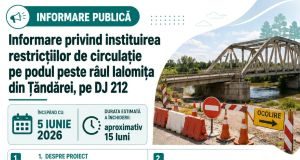 Reabilitare pod peste râul Ialomița la Țăndărei pe DJ212 și circulație închisă